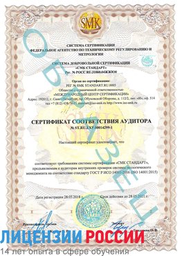 Образец сертификата соответствия аудитора №ST.RU.EXP.00014299-1 Песьянка Сертификат ISO 14001